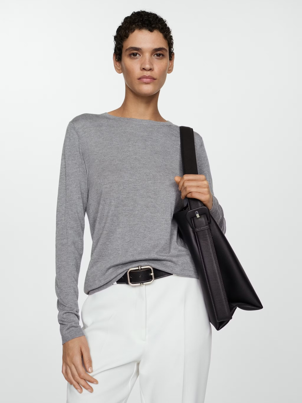 Mango Fine Knit Crewneck Cashmere Blend Sweater Large